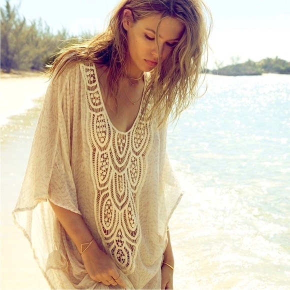 Eberjey Sand Waves Isadora Crochet Cream Swim Cover Up Size M/L